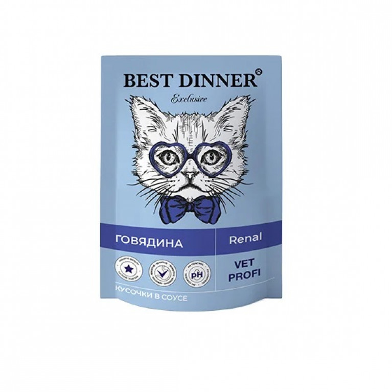 Best Dinner Exclusive Vet Profi Renal Пауч для взрослых кошек при заболевании почек с говядиной в соусе 85г